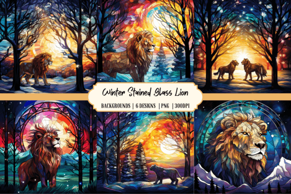 Download Stained Glass Lion in Winter Background - Background Collection
